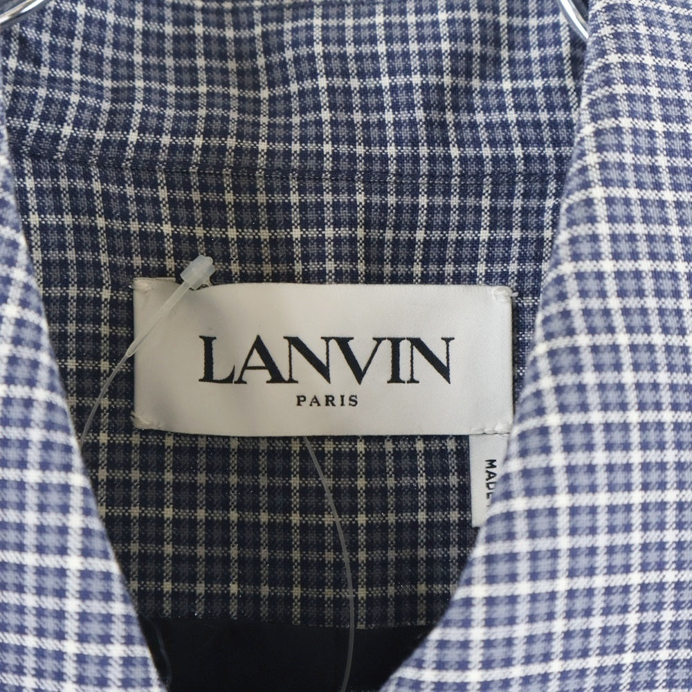 LANVIN(ランバン) チェック総柄 ウール ロゴプレート ハーフジップ 半袖ワンピース ドレス ネイビー レディース RWDR0054 4934A21