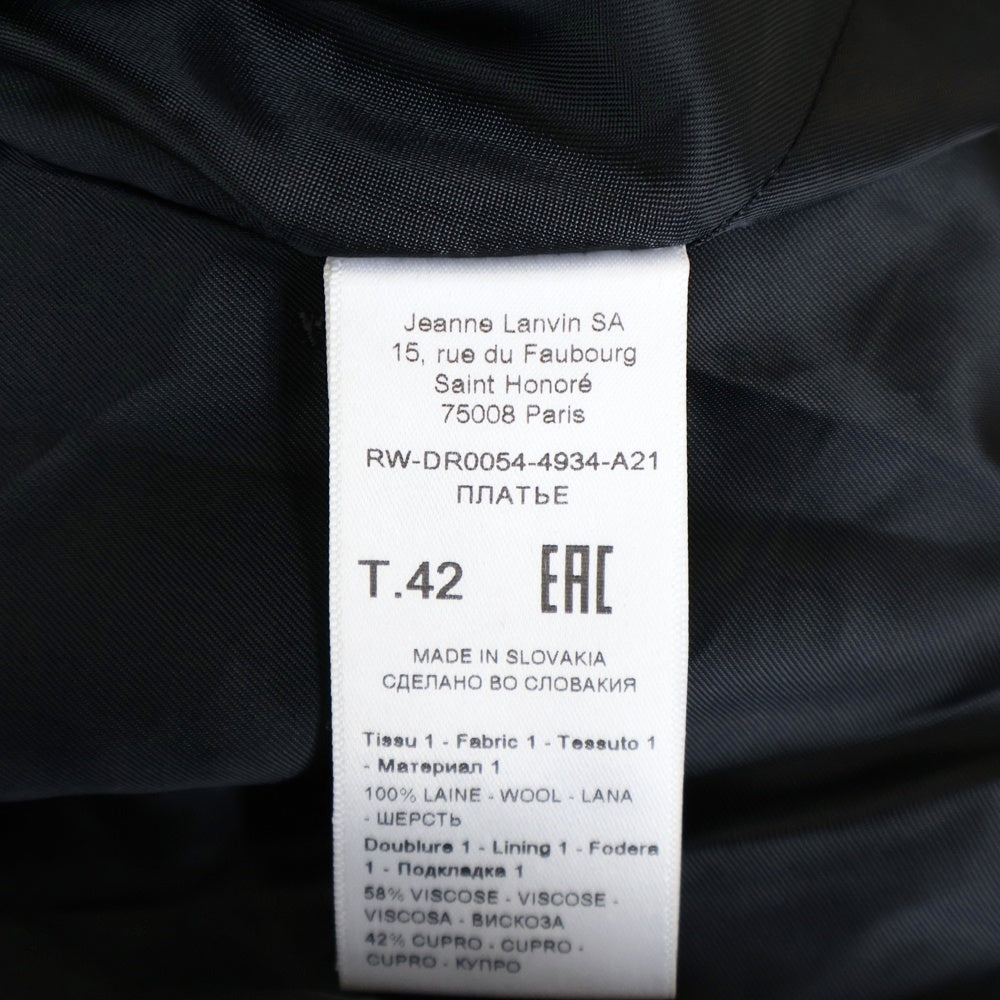 LANVIN(ランバン) チェック総柄 ウール ロゴプレート ハーフジップ 半袖ワンピース ドレス ネイビー レディース RWDR0054 4934A21