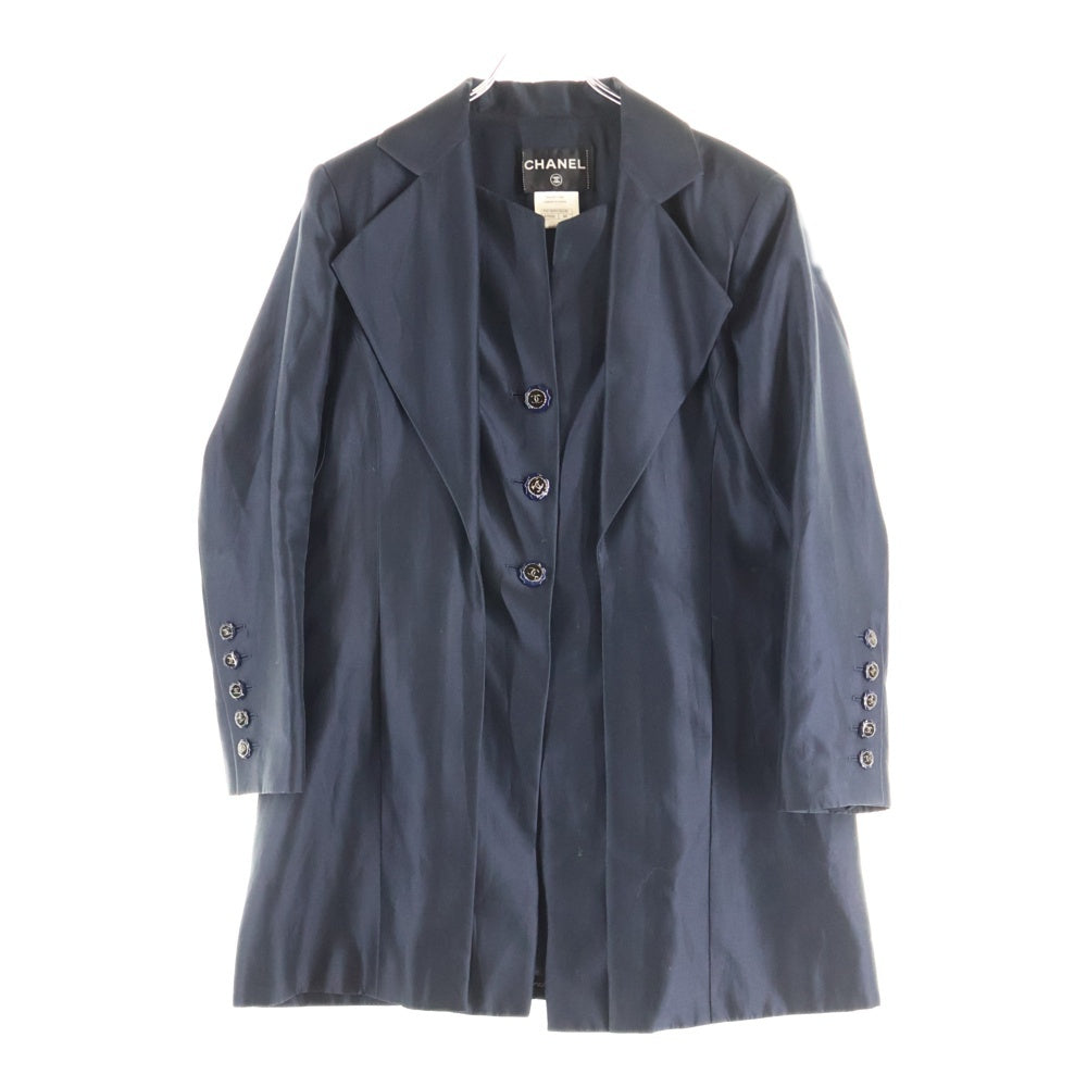 CHANEL(シャネル) 14C クルーズコレクション ココマークボタン シルク混 ベストドッキングデザイン 3B テーラード ロング ジャケット ネイビー レディース P47309V35230