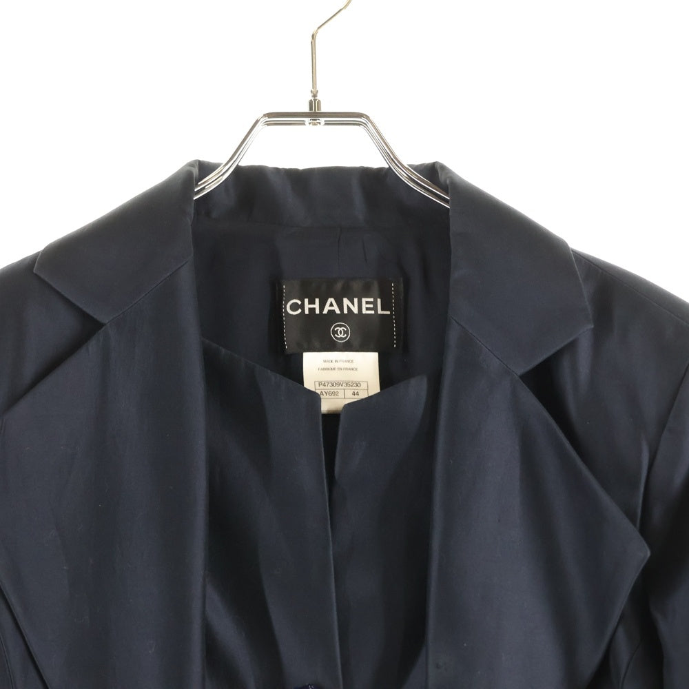 CHANEL(シャネル) 14C クルーズコレクション ココマークボタン シルク混 ベストドッキングデザイン 3B テーラード ロング ジャケット ネイビー レディース P47309V35230