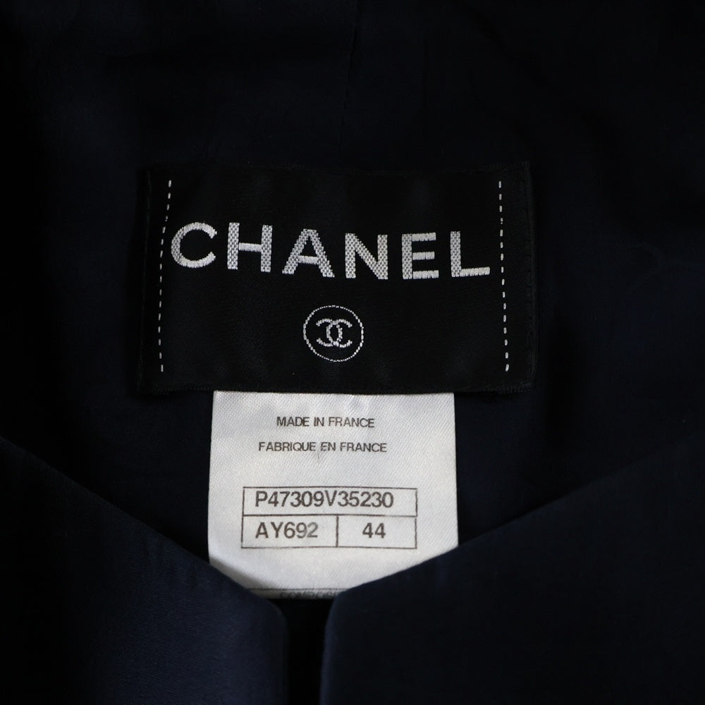 CHANEL(シャネル) 14C クルーズコレクション ココマークボタン シルク混 ベストドッキングデザイン 3B テーラード ロング ジャケット ネイビー レディース P47309V35230