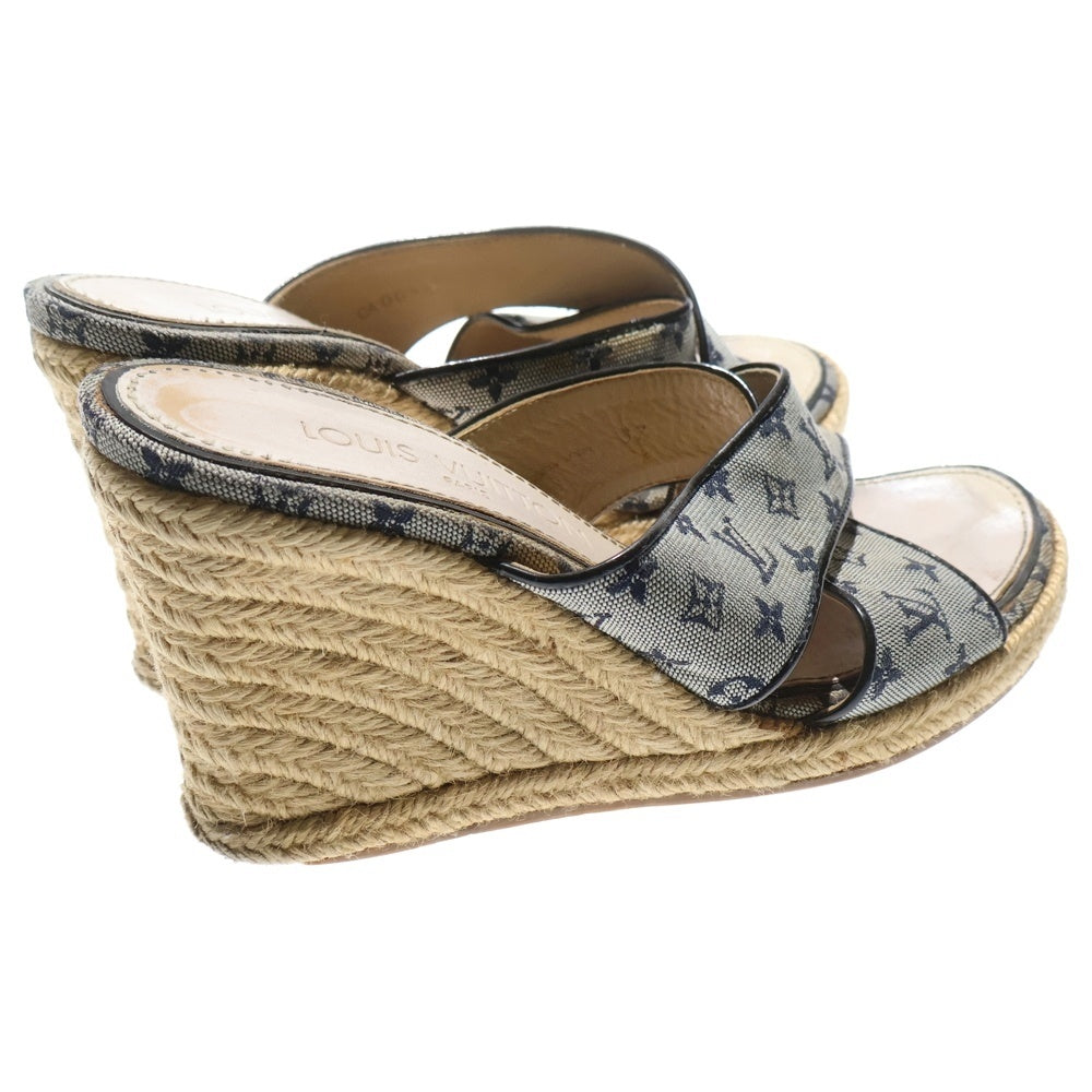 LOUIS VUITTON(ルイヴィトン) モノグラム キャンバス レザー エスパドリーユ ウェッジソール ヒール サンダル シューズ ネイビー レディース