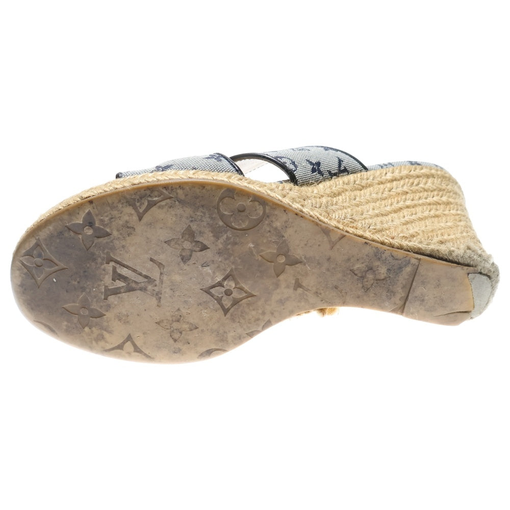 LOUIS VUITTON(ルイヴィトン) モノグラム キャンバス レザー エスパドリーユ ウェッジソール ヒール サンダル シューズ ネイビー レディース