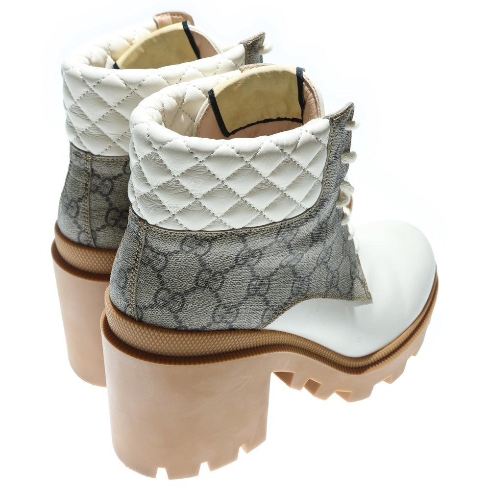 GUCCI(グッチ) GGスプリーム キルティング ヒール レザー レースアップ アンクルブーツ ハイカットシューズ ベージュ レディース 659691