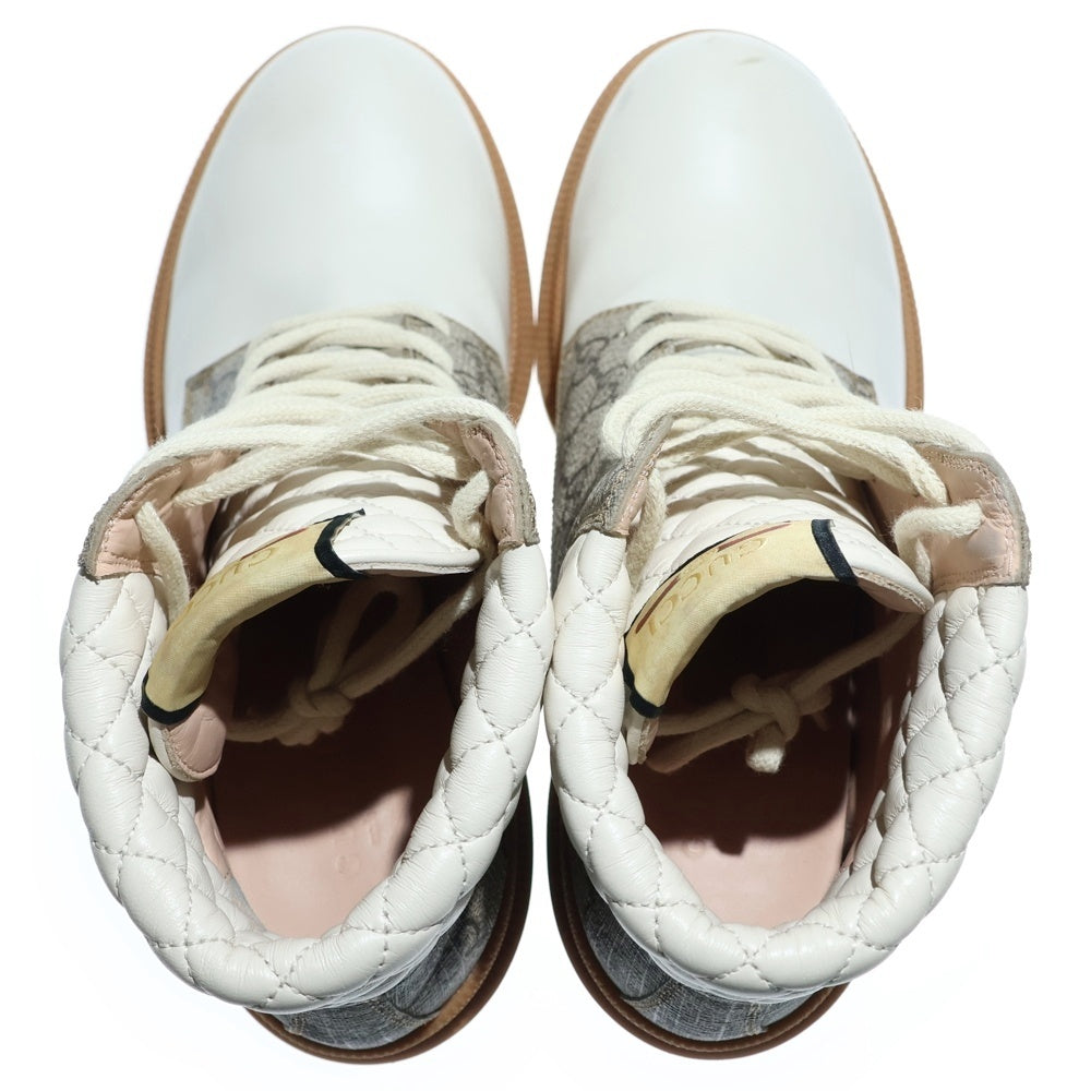 GUCCI(グッチ) GGスプリーム キルティング ヒール レザー レースアップ アンクルブーツ ハイカットシューズ ベージュ レディース 659691