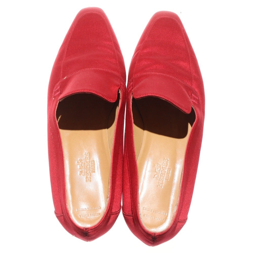 HERMES(エルメス) Hロゴ刺繍 サテン ローカットシューズ ローファー レッド レディース