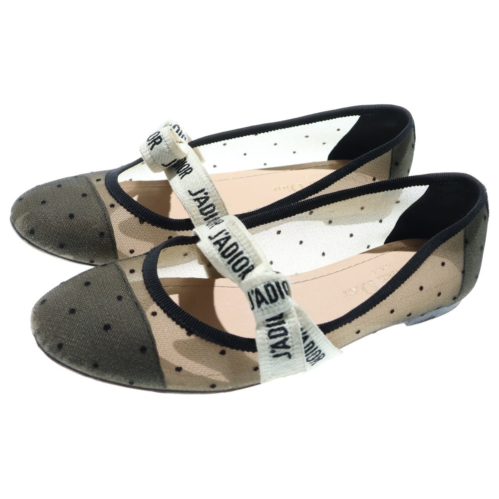 Christian Dior(クリスチャンディオール) MISS J'ADIOR ミス ジャディオール チュール ドット総柄 ロゴリボン フラット バレエシューズ パンプス ブラック レディース KCB455PTRS15X