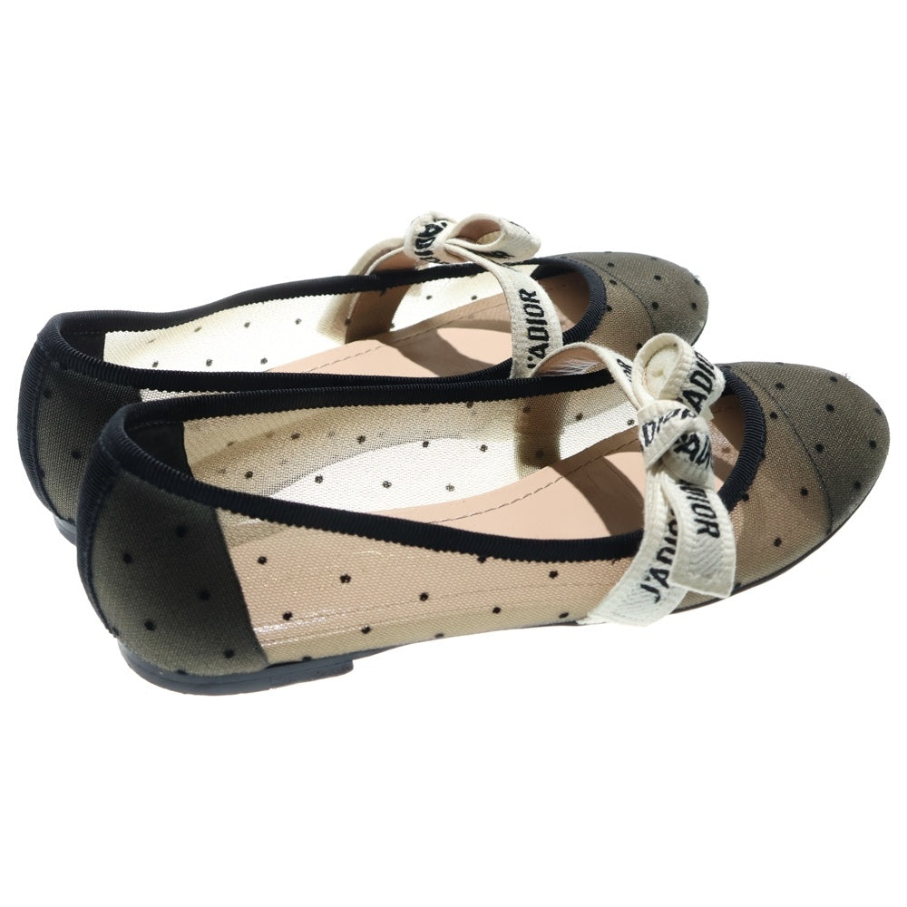 Christian Dior(クリスチャンディオール) MISS J'ADIOR ミス ジャディオール チュール ドット総柄 ロゴリボン フラット バレエシューズ パンプス ブラック レディース KCB455PTRS15X