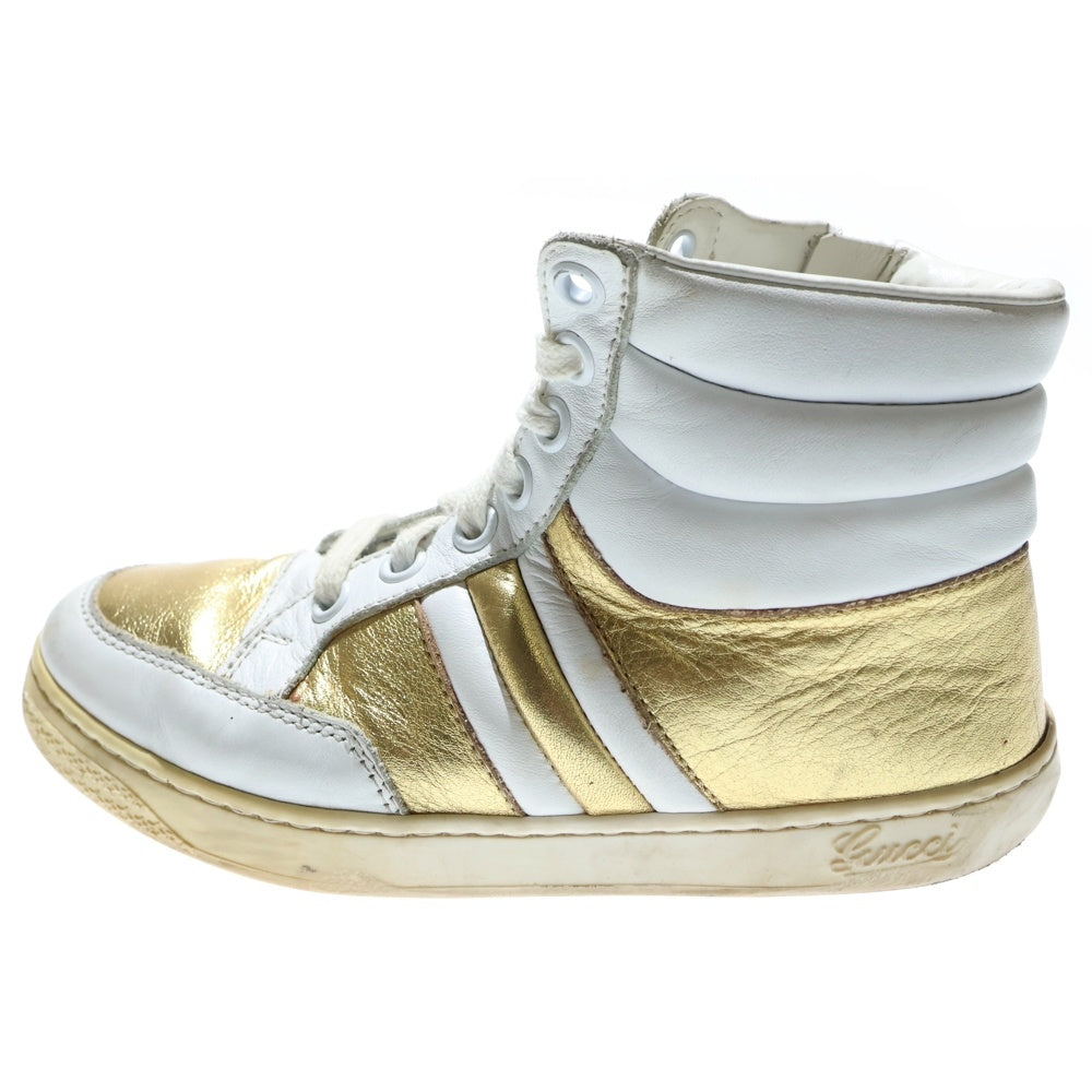 GUCCI(グッチ) メタリック コンビレザー レースアップ ハイカットシューズ スニーカー ゴールド/ホワイト キッズ 371604