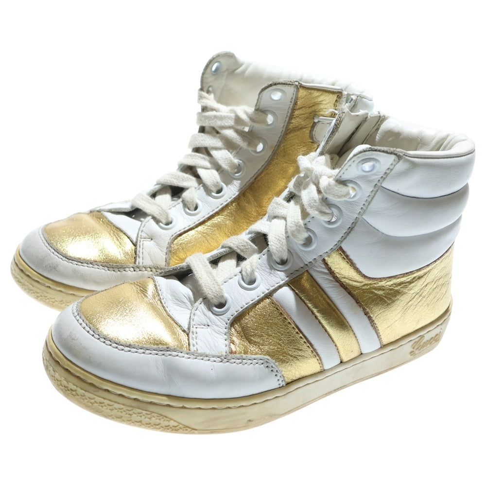 GUCCI(グッチ) メタリック コンビレザー レースアップ ハイカットシューズ スニーカー ゴールド/ホワイト キッズ 371604