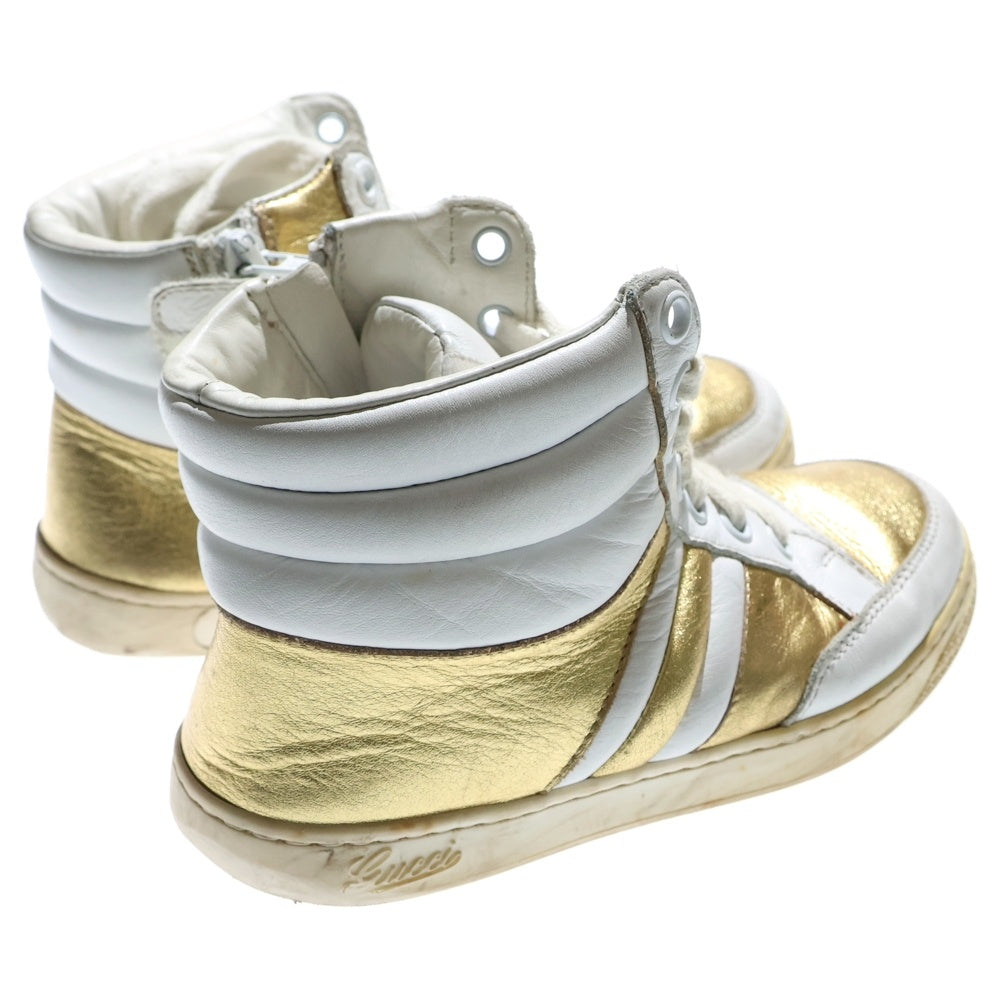 GUCCI(グッチ) メタリック コンビレザー レースアップ ハイカットシューズ スニーカー ゴールド/ホワイト キッズ 371604