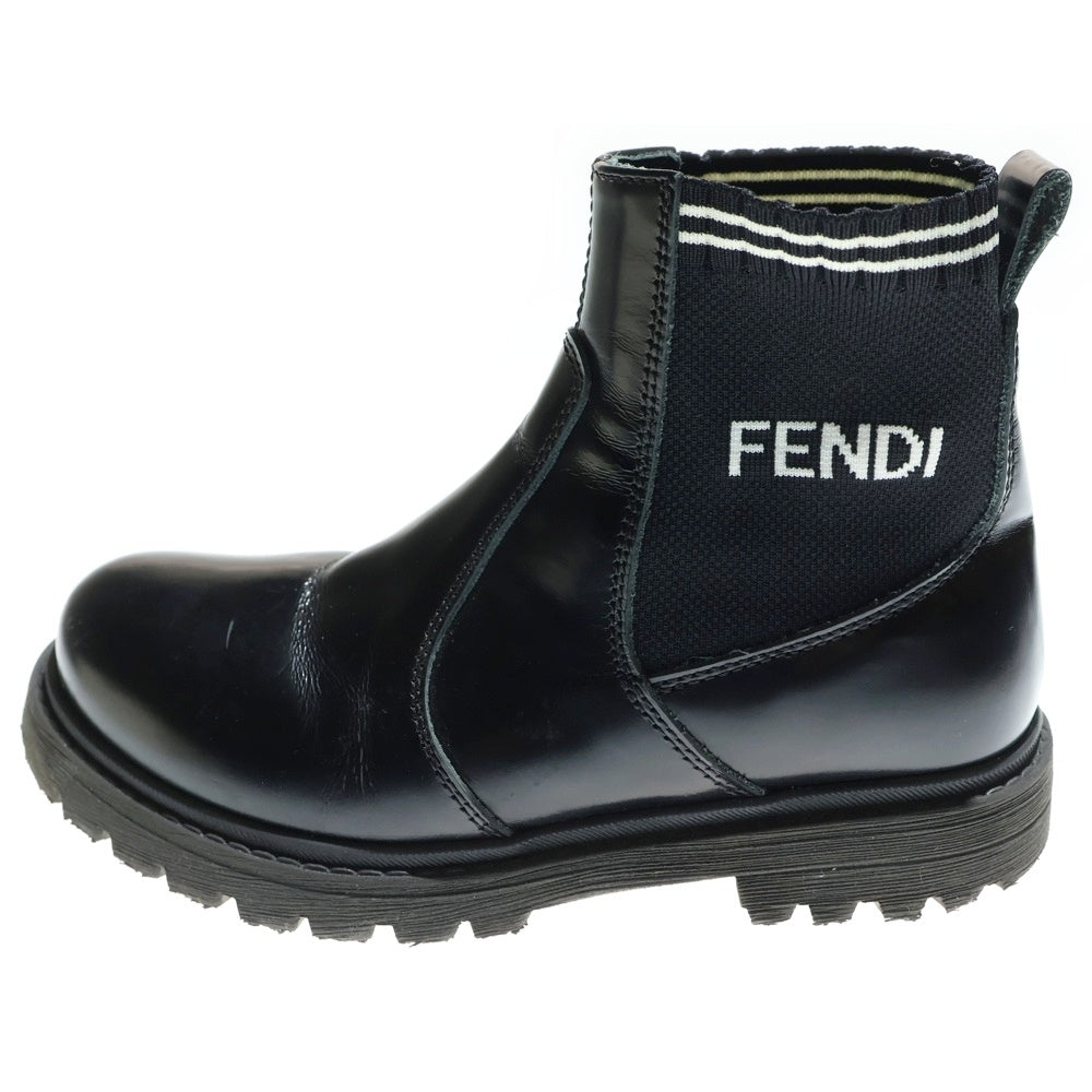 FENDI(フェンディ) ロゴジャガード ニット サイドゴア レザー ショートブーツ ブラック キッズ
