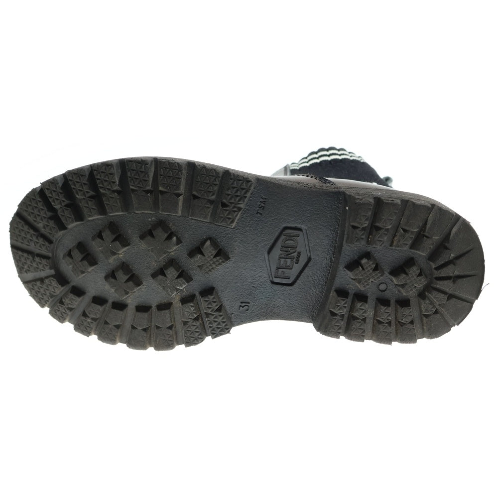 FENDI(フェンディ) ロゴジャガード ニット サイドゴア レザー ショートブーツ ブラック キッズ