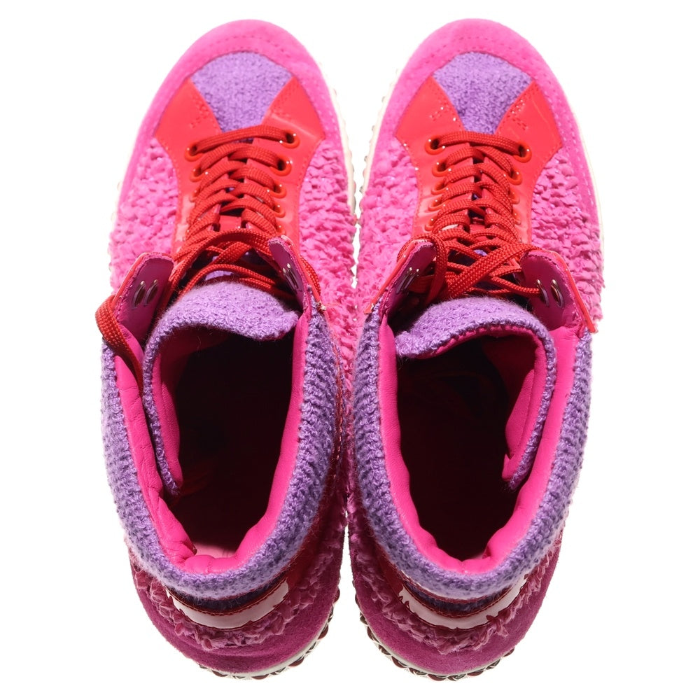 CHANEL(シャネル) ココマーク ロゴプレート ツイード パテントレザー チェーン ニット レースアップ ハイカットシューズ スニーカー ピンク G35600