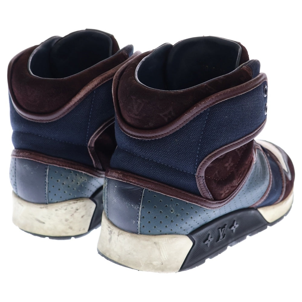LOUIS VUITTON(ルイヴィトン) モノグラム スエード コンビレザー レースアップ ハイカットシューズ スニーカー ブラウン/ネイビー