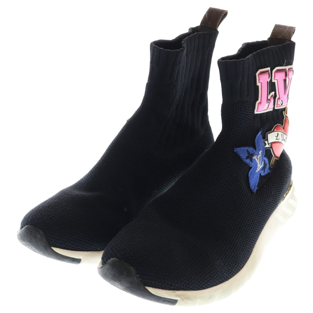 LOUIS VUITTON(ルイヴィトン) ブラックハートライン ワッペンロゴ ハイカットシューズ ソックススニーカー ブラック レディース