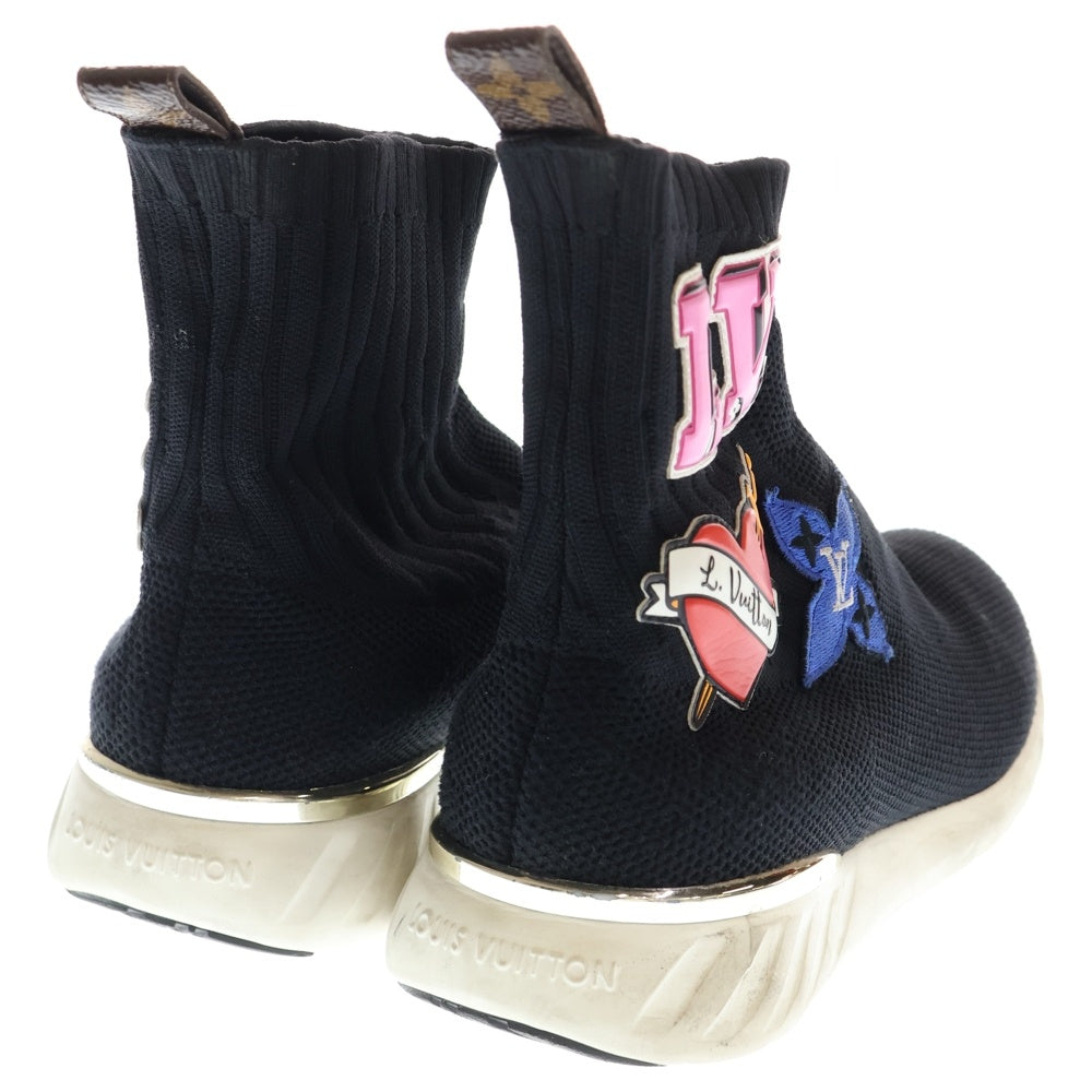 LOUIS VUITTON(ルイヴィトン) ブラックハートライン ワッペンロゴ ハイカットシューズ ソックススニーカー ブラック レディース