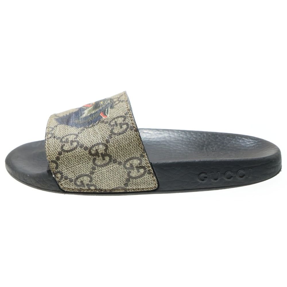 GUCCI(グッチ) GGスプリーム タイガー ウルフ プリント スライド フラットサンダル ベージュ/ブラック キッズ 508806