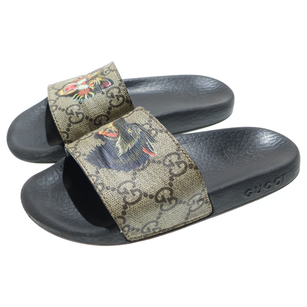 GUCCI(グッチ) GGスプリーム タイガー ウルフ プリント スライド フラットサンダル ベージュ/ブラック キッズ 508806