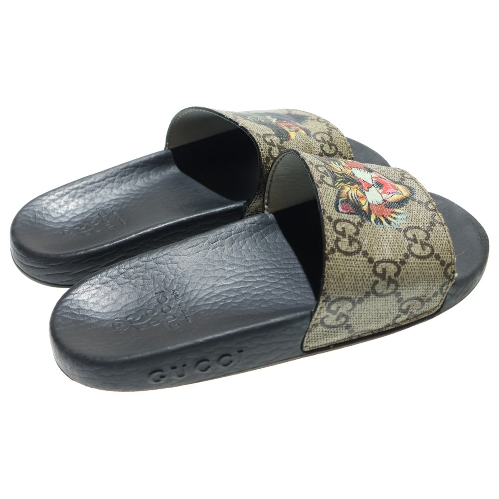 GUCCI(グッチ) GGスプリーム タイガー ウルフ プリント スライド フラットサンダル ベージュ/ブラック キッズ 508806