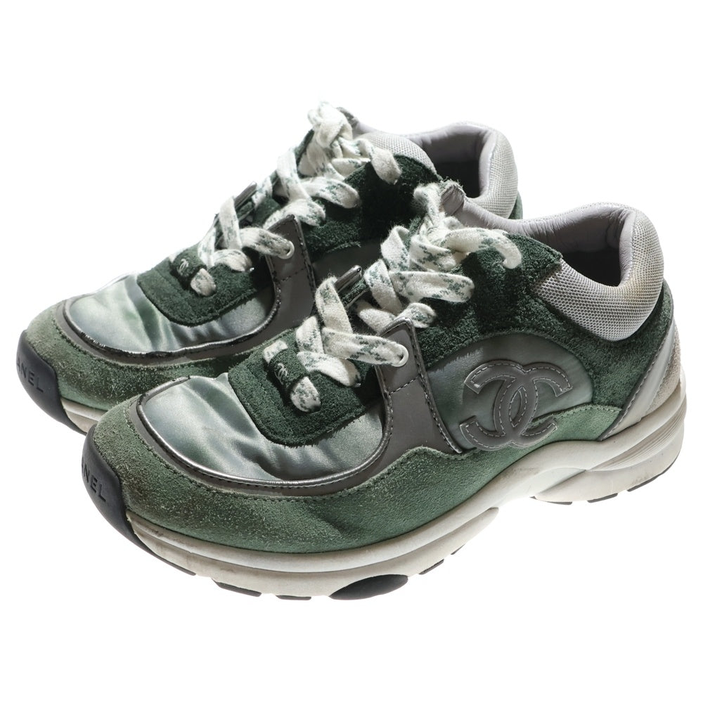 CHANEL(シャネル) ココマーク スエードレザー レースアップ ローカットシューズ スニーカー グリーン レディース G34360