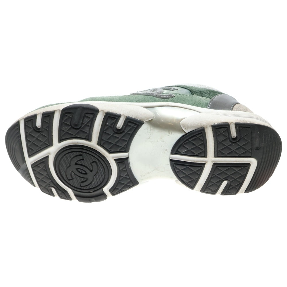 CHANEL(シャネル) ココマーク スエードレザー レースアップ ローカットシューズ スニーカー グリーン レディース G34360