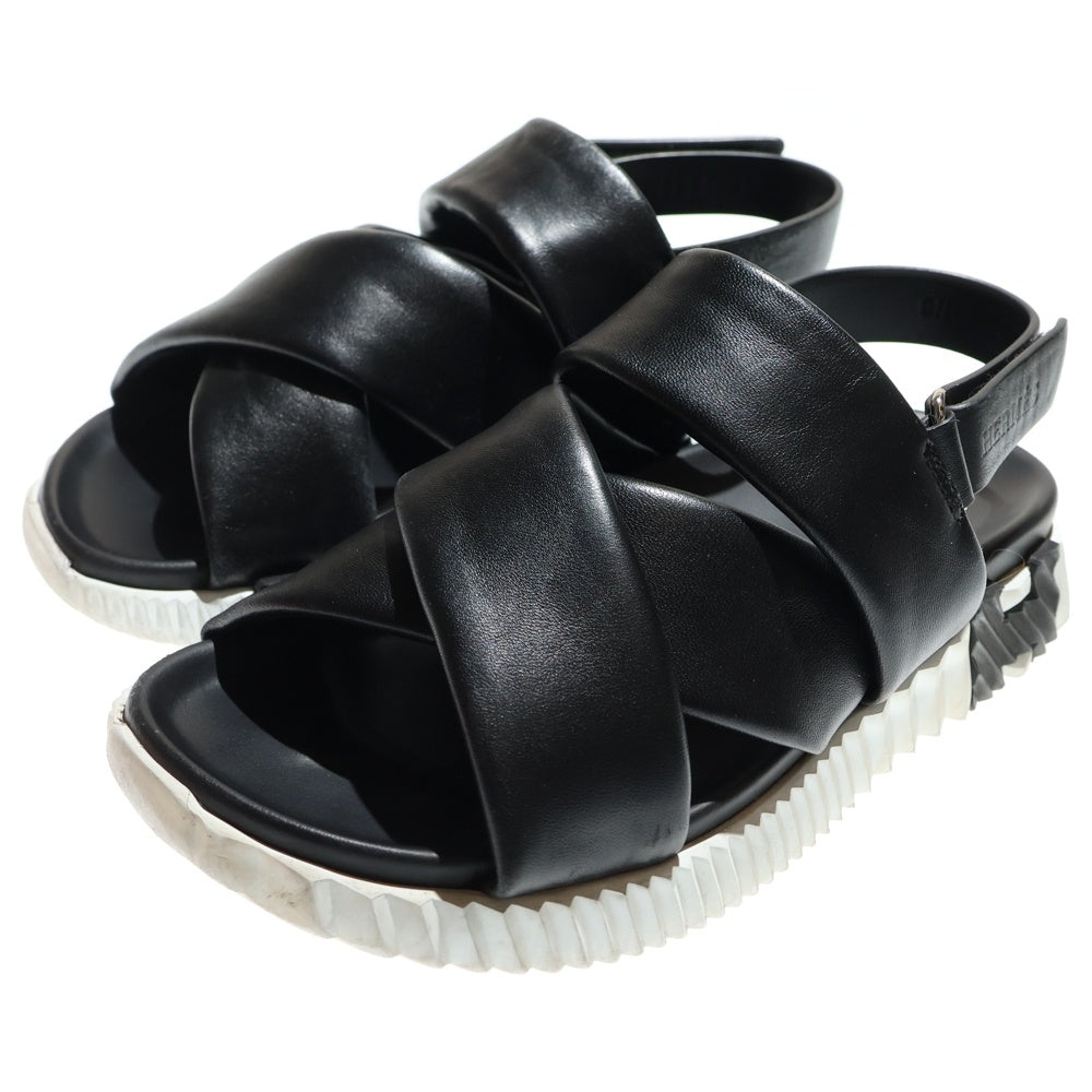 HERMES(エルメス) エレクトリック Hロゴ レザー ストラップ フラットサンダル ブラック レディース