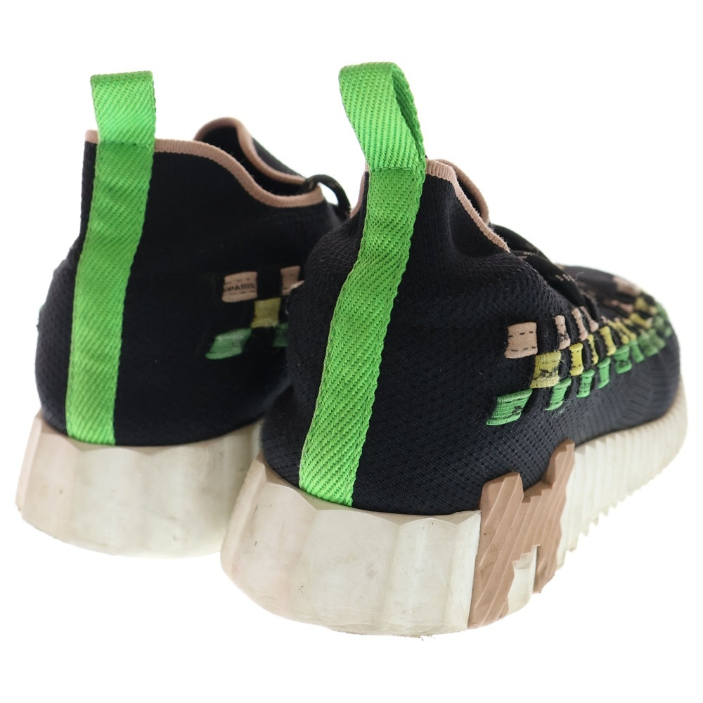 HERMES(エルメス) フレックス Hロゴ レースアップ ローカットシューズ ニット ソックススニーカー ブラック/ライトグリーン レディース