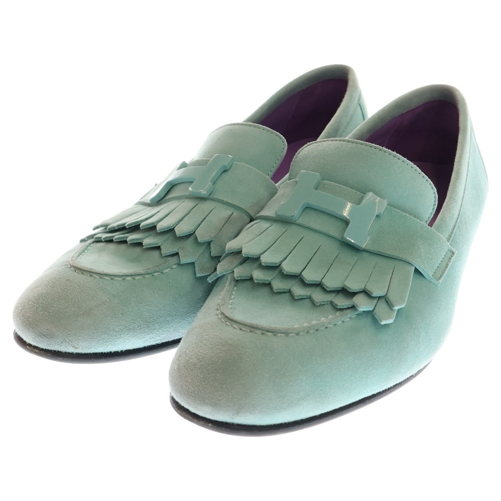 HERMES(エルメス) ロワイヤル Hロゴバックル スエードレザー モカシン ローカットシューズ ローファー ライトブルー レディース