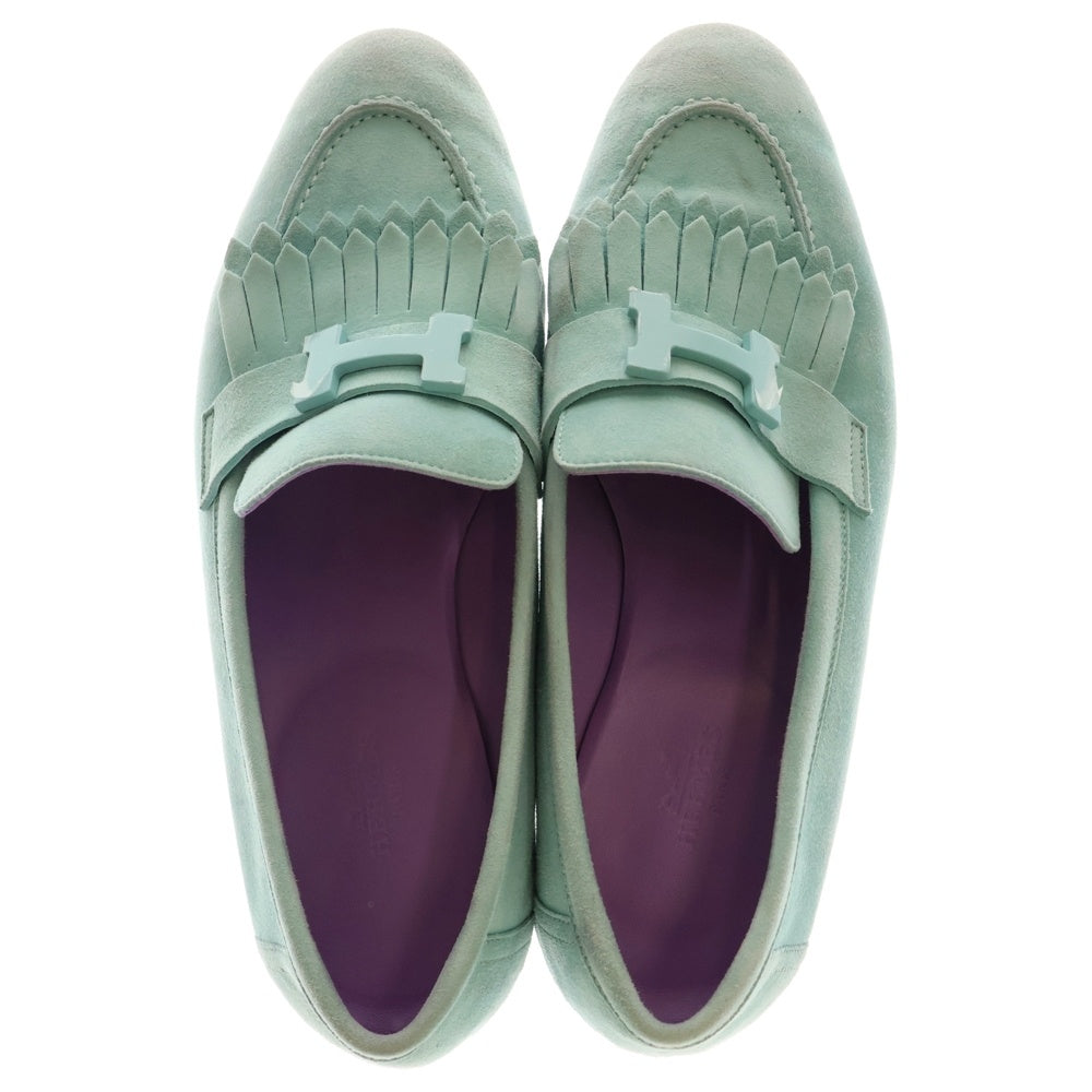 HERMES(エルメス) ロワイヤル Hロゴバックル スエードレザー モカシン ローカットシューズ ローファー ライトブルー レディース