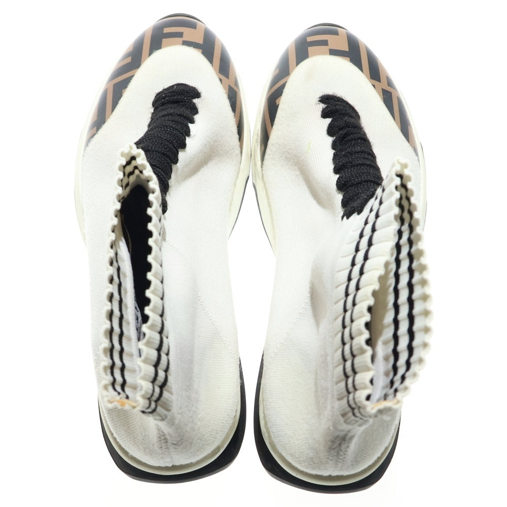 FENDI(フェンディ) ズッカ柄プリント レースアップ ニット ハイカットシューズ ソックススニーカー ホワイト/ブラウン レディース