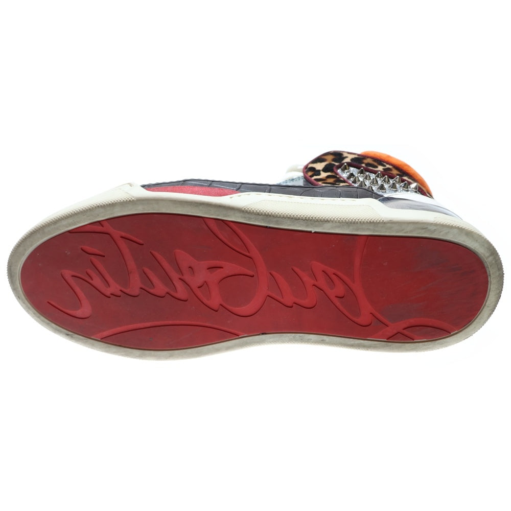 CHRISTIAN LOUBOUTIN(クリスチャンルブタン) 17AW ルビキック スパイクスタッズ パテント ハラコ スエード コンビレザー ラメグリッター レースアップ ハイカットスニーカー