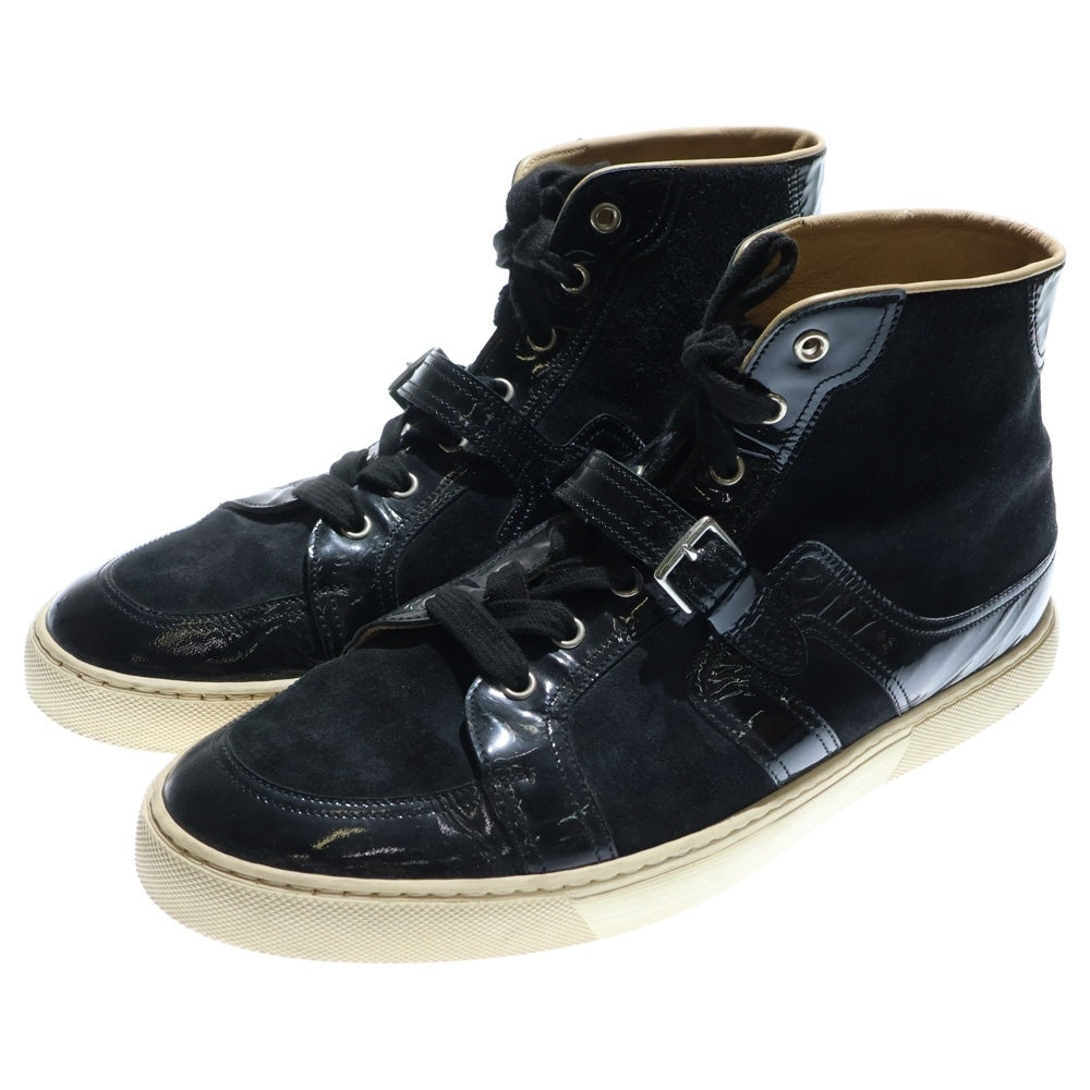 HERMES(エルメス) エクスリブリス ワッペンロゴ パテント スエード コンビレザー レースアップ ハイカットシューズ スニーカー ブラック