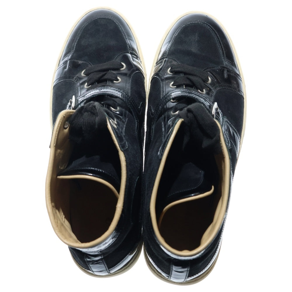 HERMES(エルメス) エクスリブリス ワッペンロゴ パテント スエード コンビレザー レースアップ ハイカットシューズ スニーカー ブラック