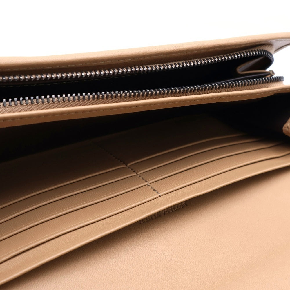 BOTTEGA VENETA(ボッテガヴェネタ) イントレチャート二つ折り長財布 ロングウォレット カードケース ベージュ レザー×パイソン