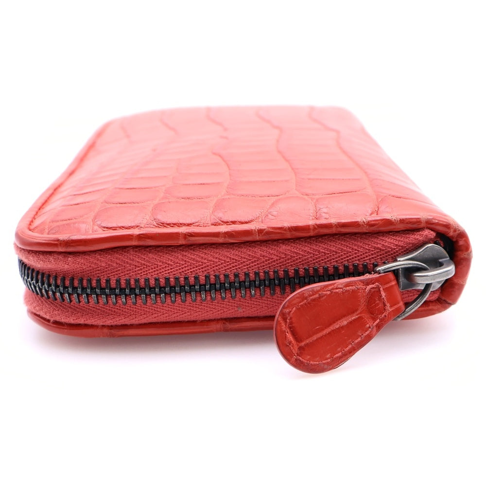 BOTTEGA VENETA(ボッテガヴェネタ) ラウンドファスナー長財布 ロングウォレット カードケース レッド クロコ ブラック金具