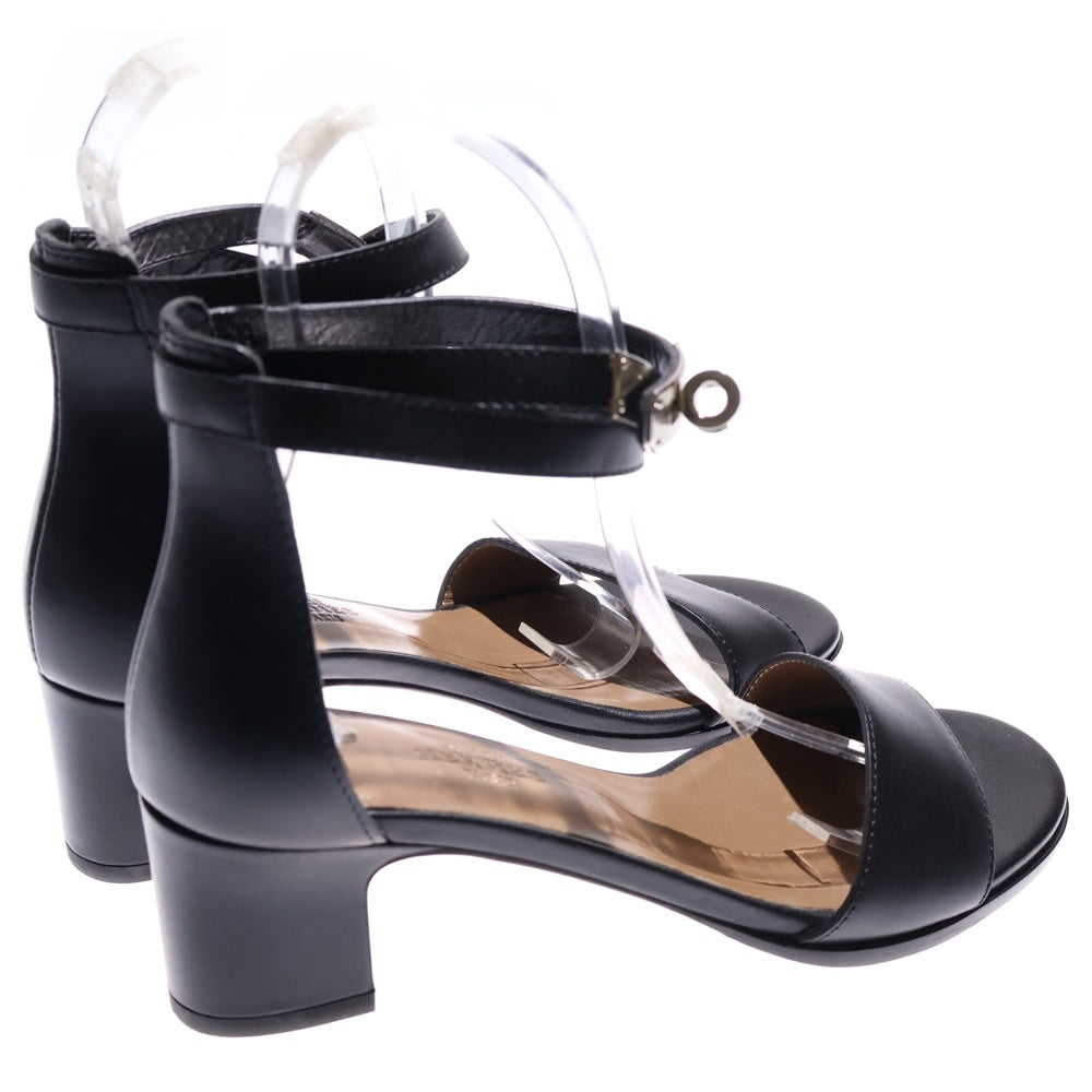 HERMES(エルメス) マネージュ ケリーバックル レザー ヒール ストラップ サンダル シューズ シルバー金具 ブラック レディース