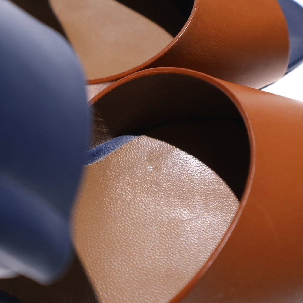 HERMES(エルメス) レザー ベルト バイカラー ヒール サンダル シューズ ネイビー/ブラウン レディース