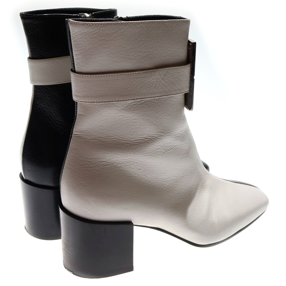 GIVENCHY(ジバンシィ) 4Gロゴプレート ツートン バイカラー モノクローム レザー ヒール サイドジップ ショートブーツ シューズ ブラック/ホワイト レディース