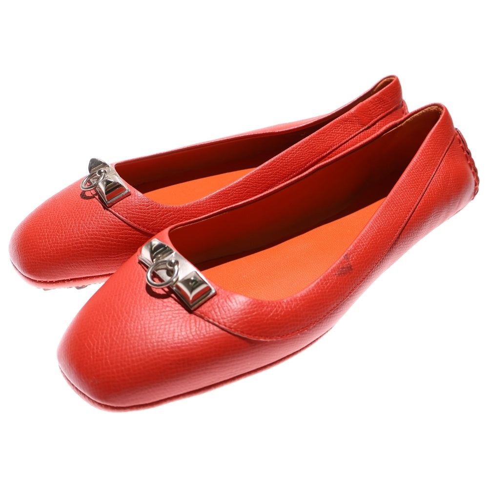 CHANEL(シャネル) アーヴィング コリエ ド シアン レザー フラット パンプス ドライビングシューズ シルバー金具 レッド レディース