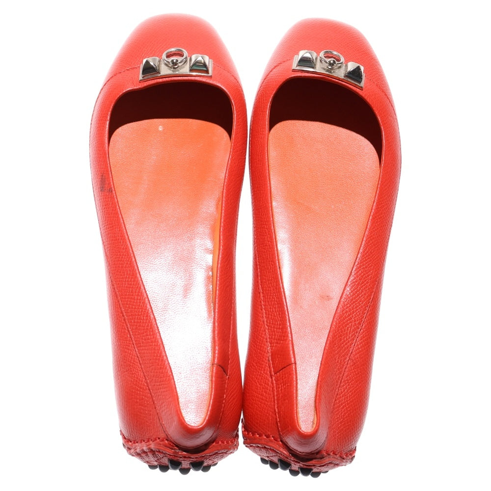 CHANEL(シャネル) アーヴィング コリエ ド シアン レザー フラット パンプス ドライビングシューズ シルバー金具 レッド レディース