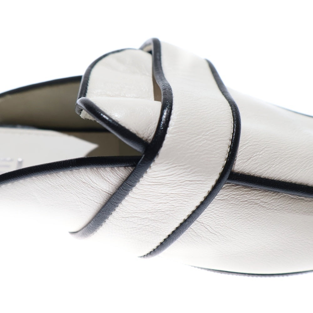 CHANEL(シャネル) ココマーク ターンロック レザー パイピング フラットシューズ サンダル ミュール ホワイト/ブラック レディース G34666