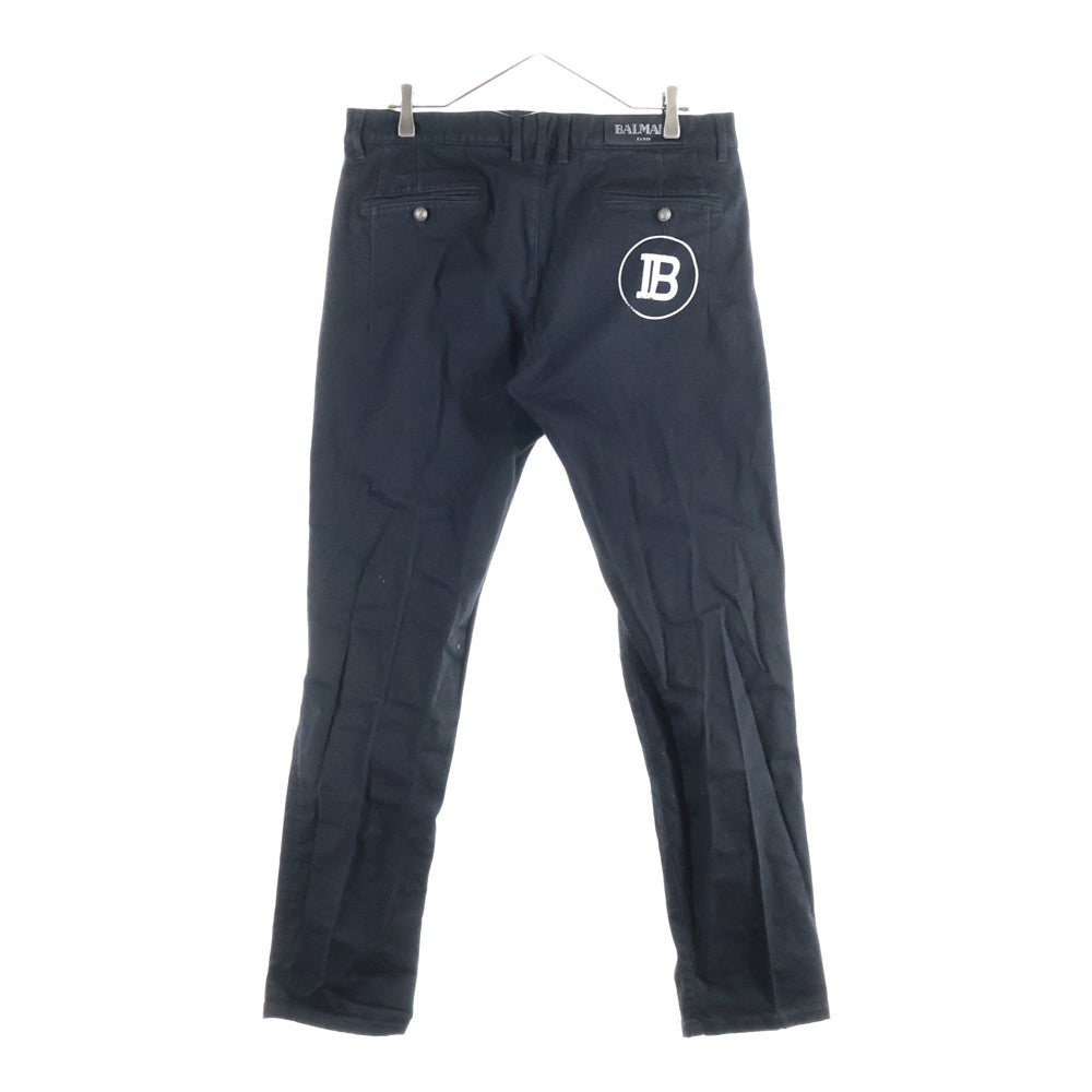 BALMAIN(バルマン) Bロゴプリント ジップポケット コットン テーパードパンツ ブラック SH05402Z519