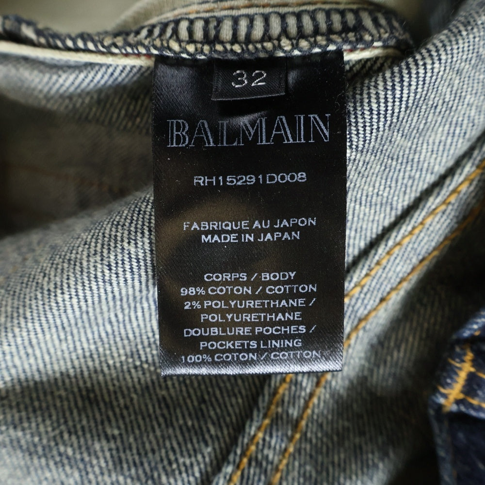 BALMAIN(バルマン) ユーズド加工 テーパード デニムパンツ ジーンズ インディゴ RH15291D008