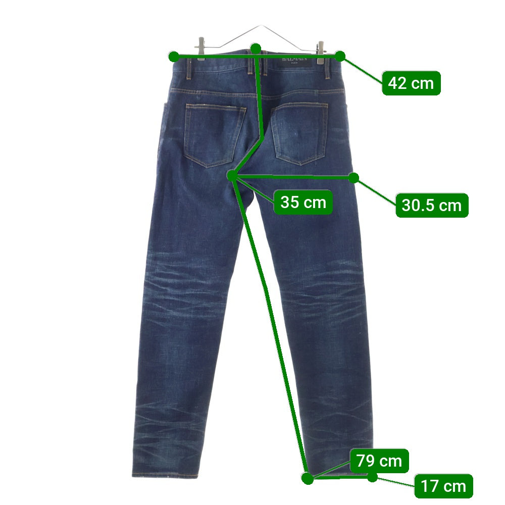 BALMAIN(バルマン) ユーズド加工 テーパード デニムパンツ ジーンズ インディゴ RH15291D008