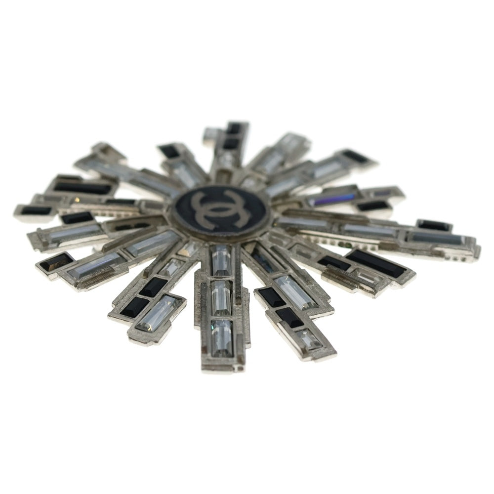 CHANEL(シャネル) ココマーク ラインストーン ブローチ ピンバッジ シルバー×ブラック レディース