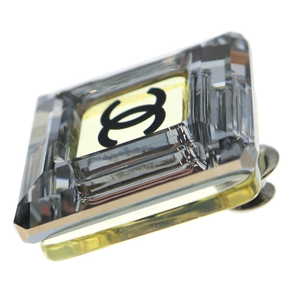 CHANEL(シャネル) ココマーク スクエアピンブローチ ピンバッジ ブラック×クリスタル シルバー金具 レディース