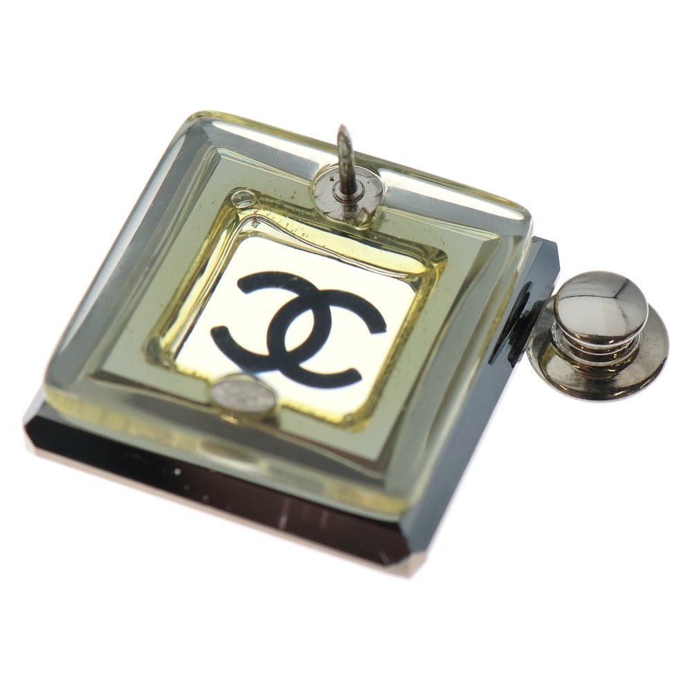 CHANEL(シャネル) ココマーク スクエアピンブローチ ピンバッジ ブラック×クリスタル シルバー金具 レディース
