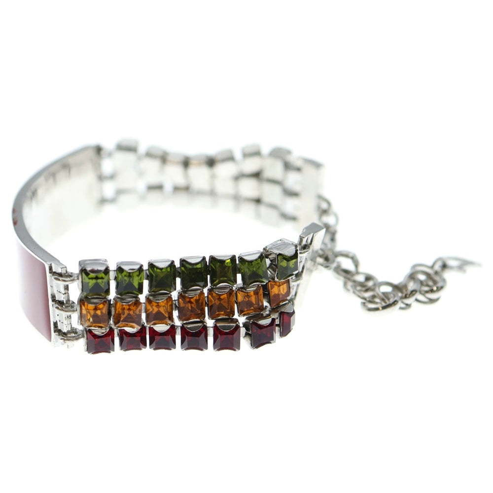 DIOR(ディオール) ロゴプレート ラインストーン ブレスレット レッド×グリーン×オレンジ マルチカラー シルバー金具 レディース