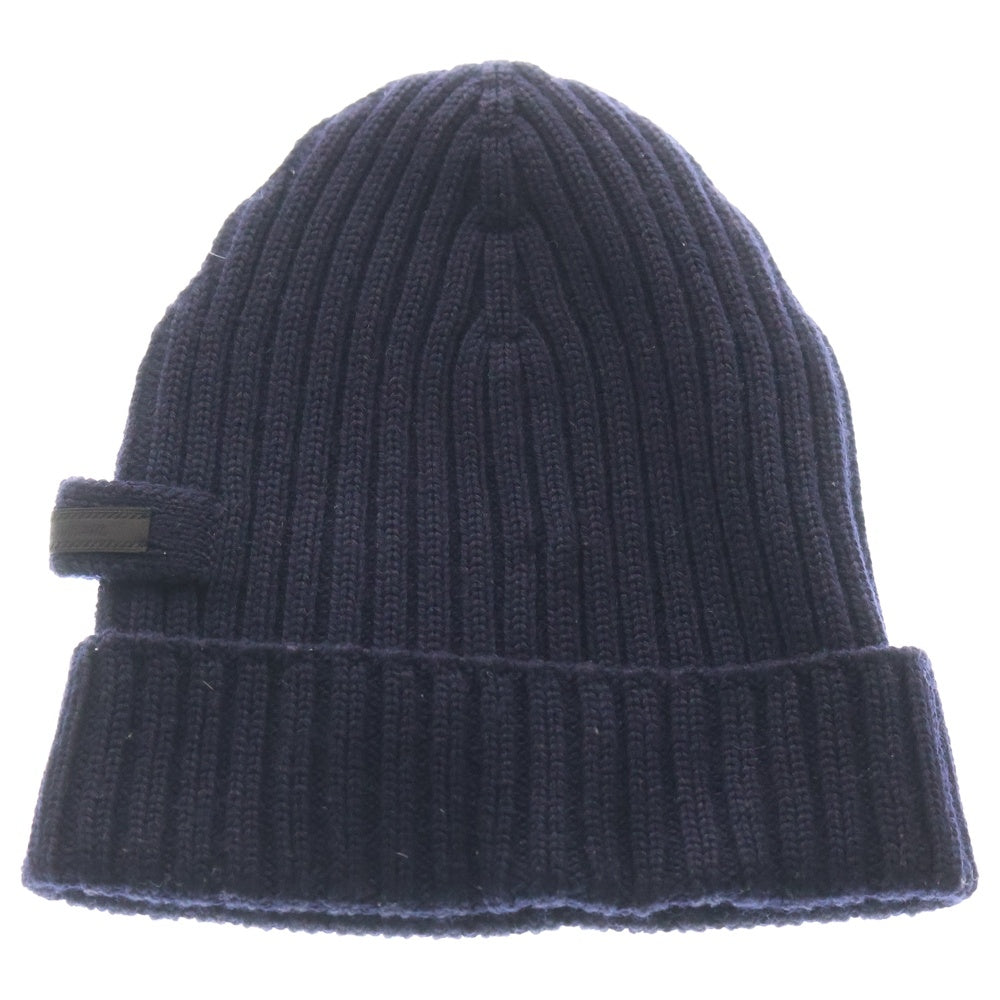 PRADA(プラダ) サイドロゴ ウール ビーニーニットキャップ ニット帽 ネイビー UMD188 R132 35C